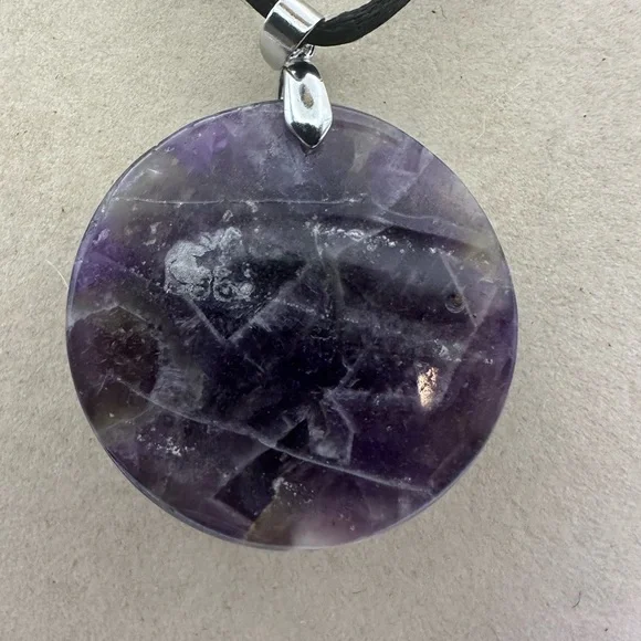 Round Dream/Chevron Amethyst Pendant on Satin Rope - Picture 7 of 10